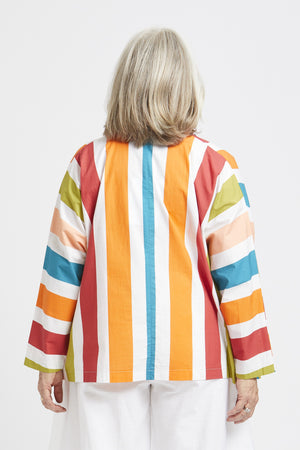 Mandarin Swing Shirt Multi Color Stripe Cotton