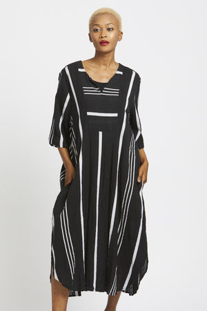 Breeze Cotton Black White Stripe Dress