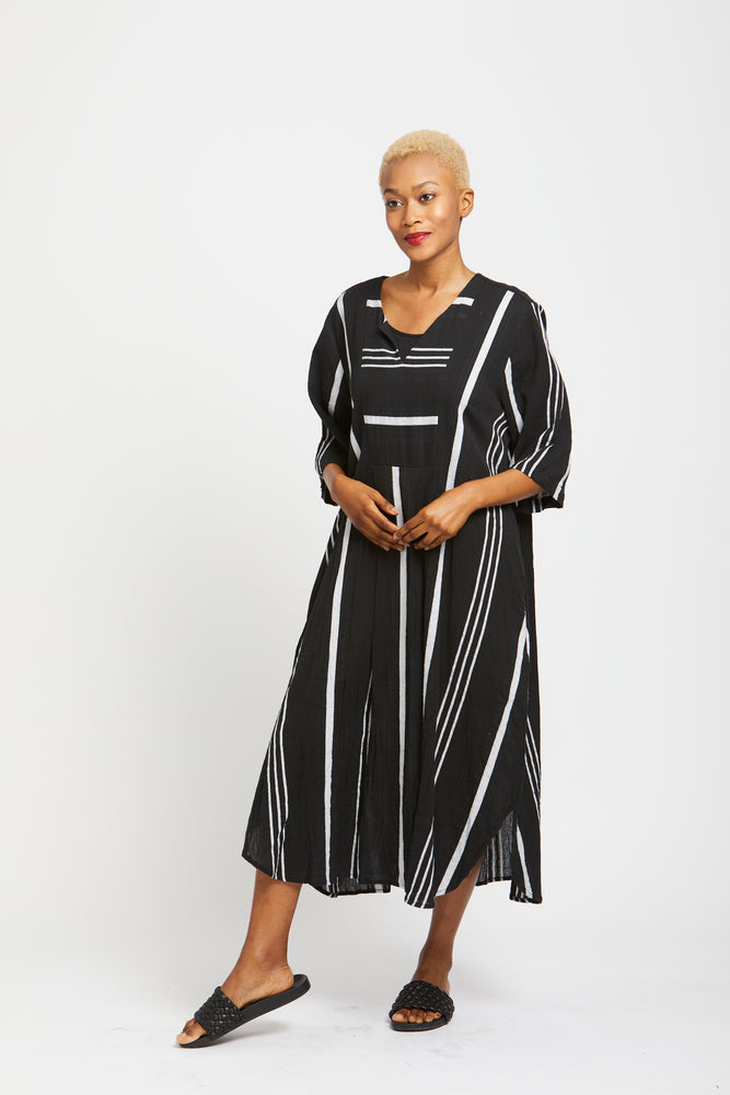 Breeze Cotton Black White Stripe Dress