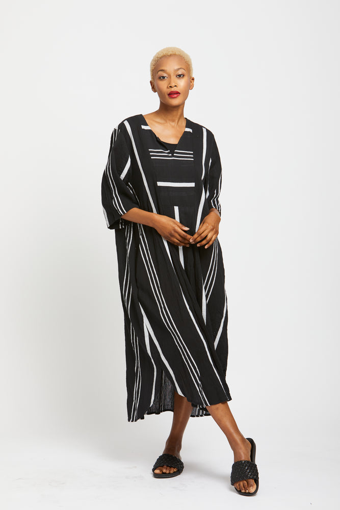 Breeze Cotton Black White Stripe Dress